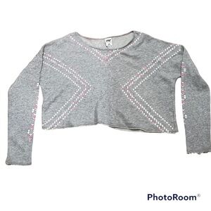 Tokyo Darling gray pink & white crop top long sleeved sweatshirt with hearts, XL
